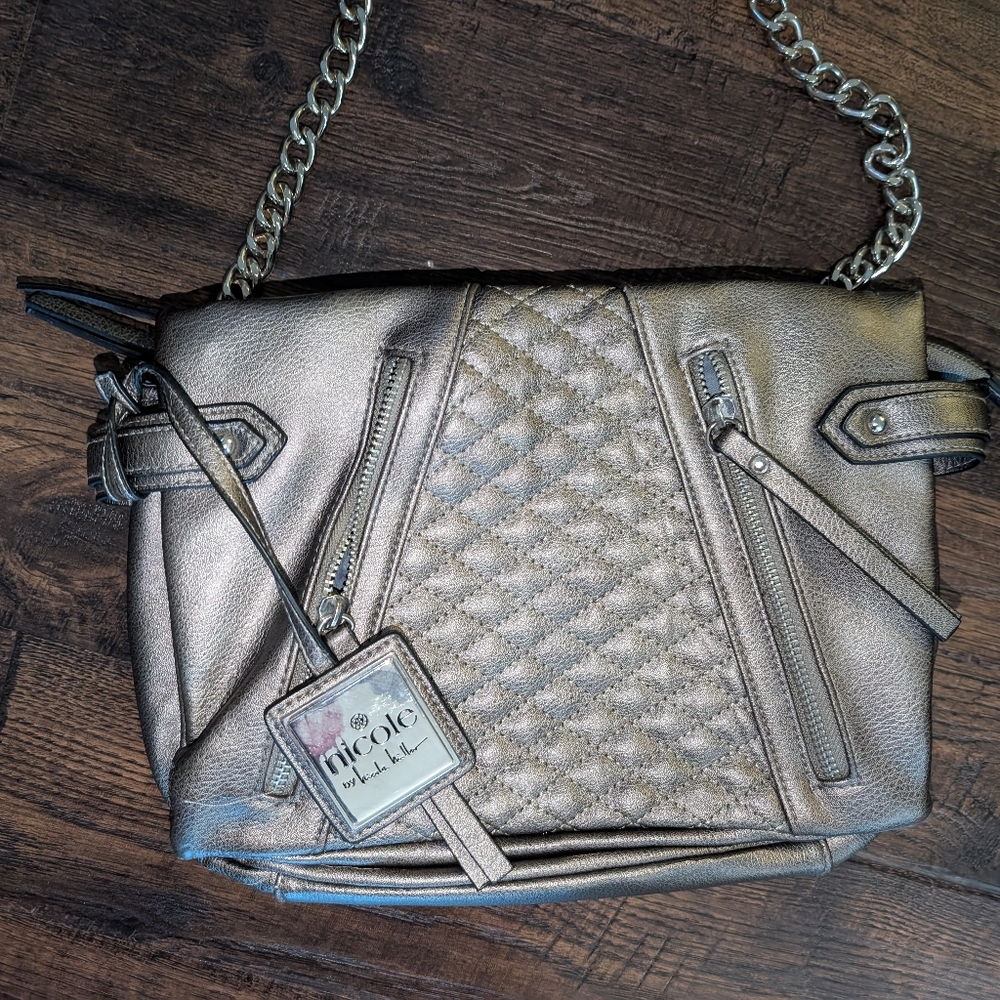 Silver Quilted Bag with Chain Strap